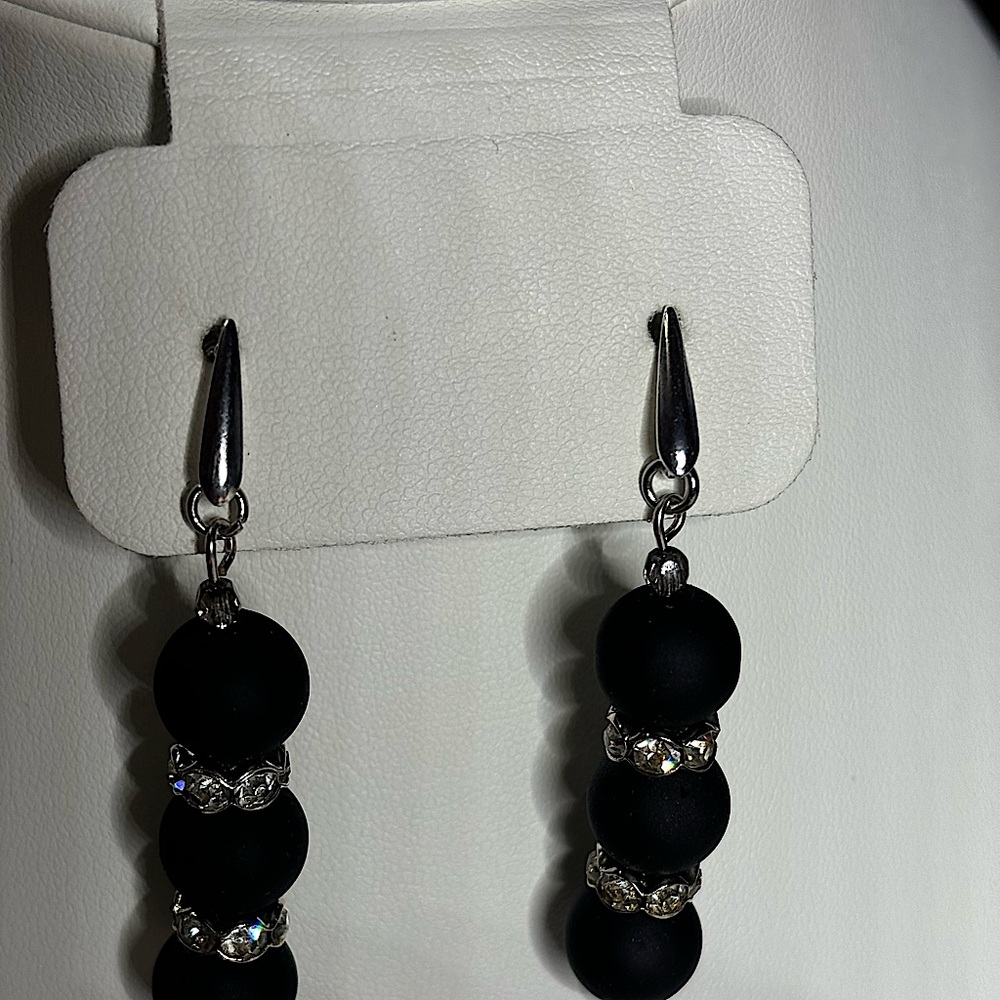 Black and rhinestone earrings 2 inches - Picture 5 of 6